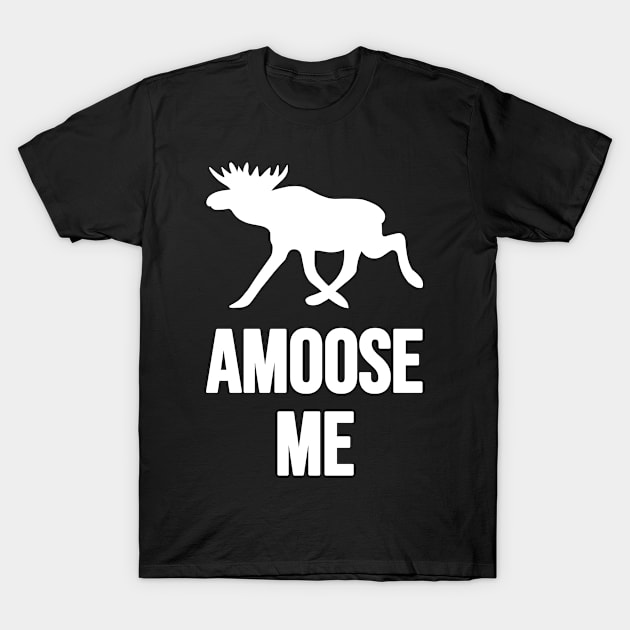 Amoose Me Walking White On Black Moose Silly Pun T-Shirt by Musa Wander